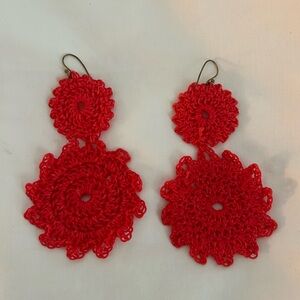 Red crochet dangle drop earrings